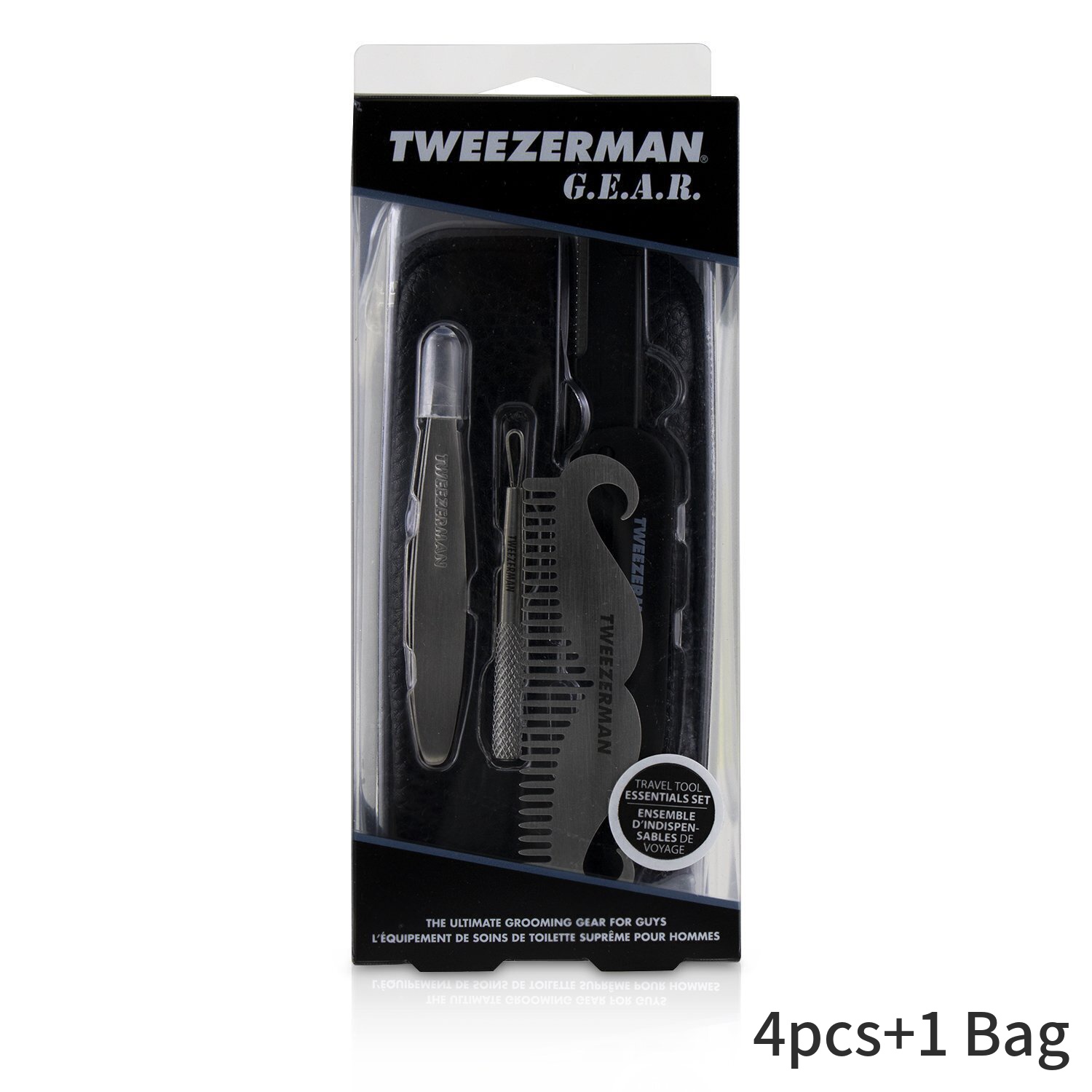 ツィーザーマン セット＆コフレ Tweezerman ギフトセット G.E.A.R. Travel Tool Essentials Set: Mini Slant Tweezer + Skin Care Moustache Comb Precision Folding Razor Bag 4pcs+1 メンズ スキンケア 男性用 基礎化粧品 スキンケアセット